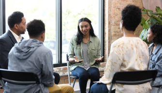 A mental health professional guides clients through counselling, representing the future of mental health in Australia.