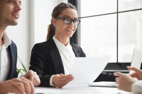 A lawyer in a courtroom setting, representing career options with a law degree.