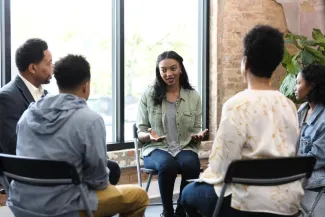 A mental health professional guides clients through counselling, representing the future of mental health in Australia.